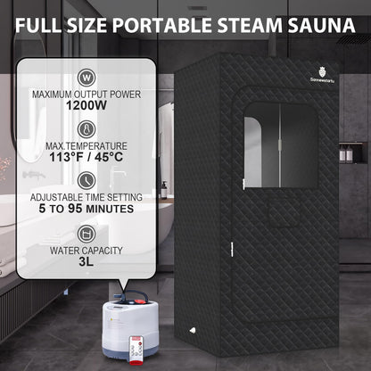 Sannewstartu Portable Steam Sauna Box, Heavy Oxford Cotton Steam Sauna Spa, Full Body Sauna for Home, FCC Certified 3L & 1200W Steam Generator with Remote Control, 70.9"x 31.5"x 31.5", Black