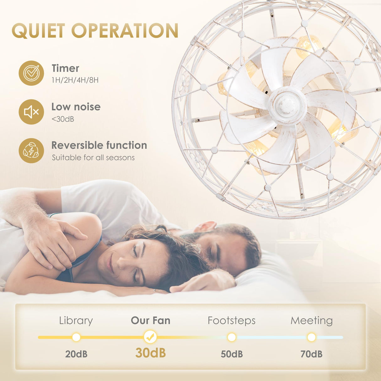 ZYD Caged Ceiling Fan with Light, 20" Ceiling Fan with Lights and Remote Flush Mount, Bladeless Caged Ceiling Fan with Light, Rust White Farmhouse Ceiling Fan for Bedroom, Kitchen, Dining Room ZYD