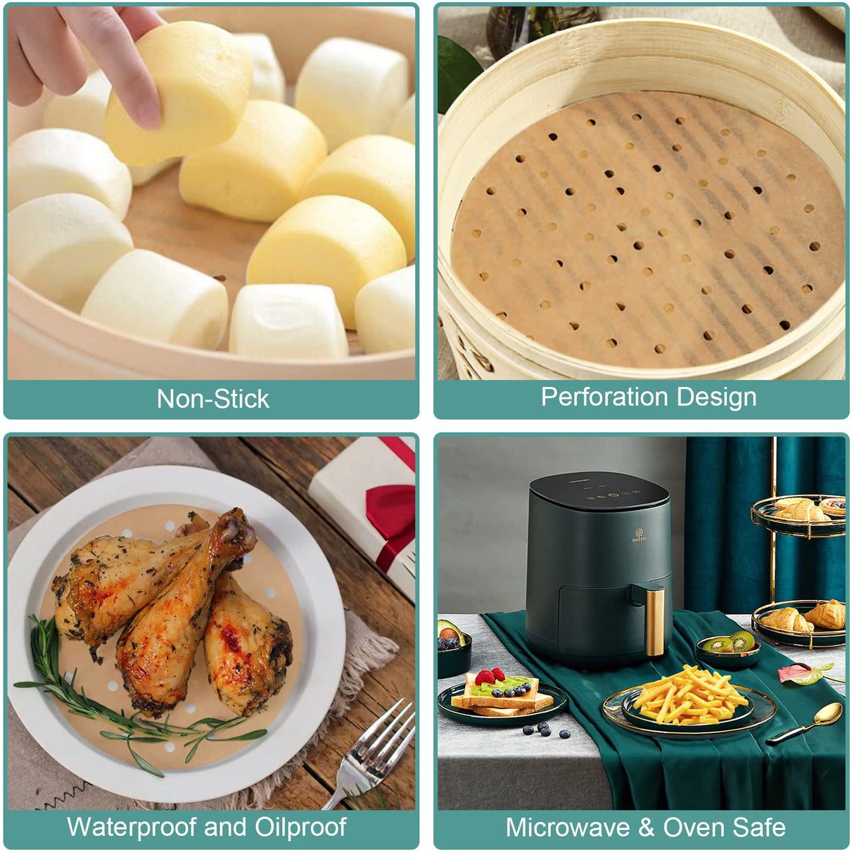 Numola Air Fryer Parchment Paper Liners, 100 Pcs Air Fryer Disposable Paper Liner for 3.4-7QT Air Fryer, 8 Inch Safe Air Fryer Paper, Non-stick Steamer Liner for Microwave, Steaming Basket Numola