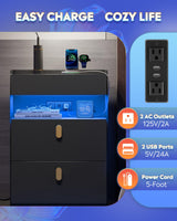 WLIVE Black Nighstand with Charging Station and LED Lights, Night Stand with Sliding Top, Modern Bedside Table with 2 Drawers, End Tables for Bedroom, Living Room, Black WLIVE
