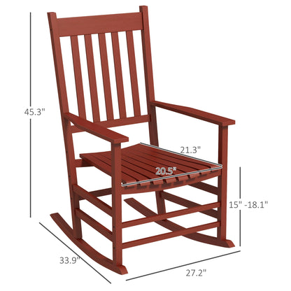 Outsunny Wooden Rocking Chair Set of 2, Outdoor Rocker Chairs with Curved Armrests, High Back & Slatted Seat for Garden, Balcony, Porch, Supports Up to 352 lbs., Wine Red - WoodArtSupply