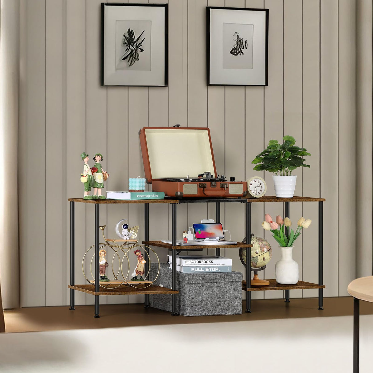 OYEAL Small TV Stand for Living Room up to 50 inch Farmhouse TV Media Entertainment Center with Power Outlets & Storage Shelf 45'' TV Cabinet Console Table for Bedroom, Rustic Brown OYEAL