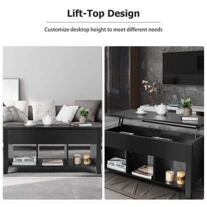 Tangkula Lift Top Coffee Table, Wood Home Living Room Modern Lift Top Storage Coffee Table w/Hidden Compartment Lift Tabletop Furniture (Black) - WoodArtSupply