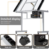 OS MOTOR Adjustable Drafting Table with Glass Top, Art Craft Desk with Slide-Out Drawers, Rolling Wheels, Storage, for Drawing, Writing, Painting, and Creative Tasks, Ideal for Home Office OS MOTOR