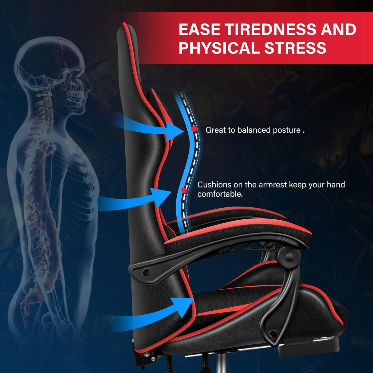 Gaming Chair,Office Computer Video Game Chair,Backrest and Seat Height Adjustable,Ergonomic Swivel Recliner Simple Deluxe