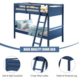 Costzon Twin-Over-Twin Wood Bunk Bed, 2-in-1 Convertible Space-Saving Bunk Bed for Bedroom Dorm Guest Room, Heavy Duty Bed Frame w/Inclined Ladder & Safety Guardrails for Kids Teens Adults (Navy) Costzon