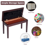 GOFLAME Brown Faux Leather Piano Bench, Solid Wood Construction, Padded Cushion Seat, Hidden Music Storage, Duet Size, Multi-functional Uses GOFLAME