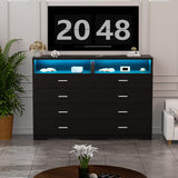 FJTJBSI Dresser with Power Outlets and LED Lights Wooden 4 Drawer Dresser with Large Organizer Tall Black Dresser for Bedroom Chest of Drawers Closet Modern Dresser for Living Room Kids Room FJTJBSI