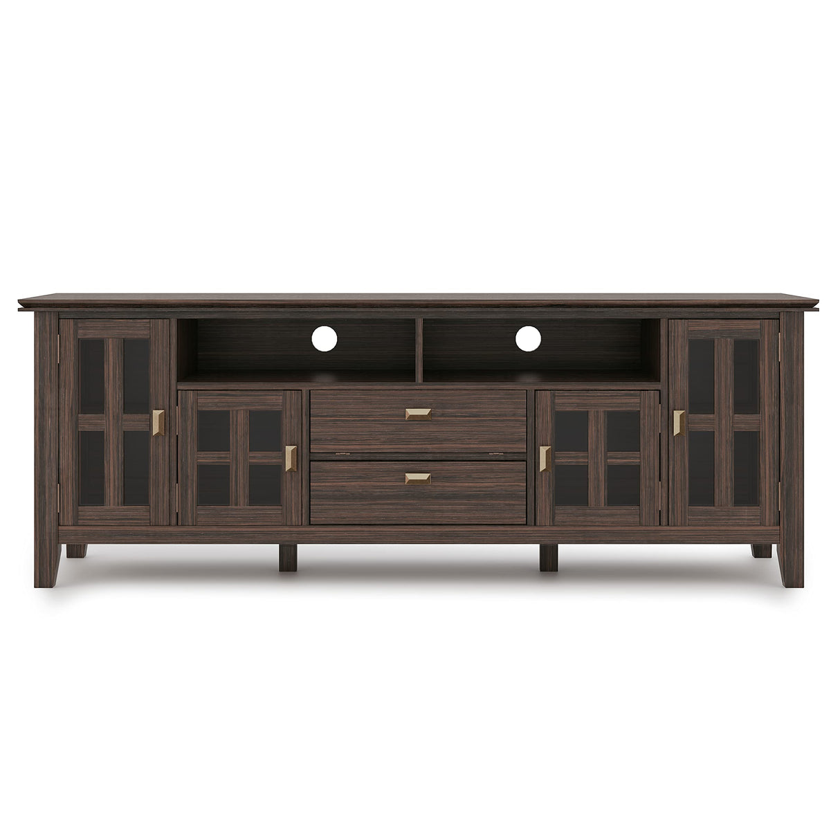 SIMPLIHOME Artisan SOLID WOOD Universal TV Media Stand, 72 inch Wide, Transitional, Living Room Entertainment Center, Storage Cabinet, for Flat Screen TVs up to 80 inches in Farmhouse Brown SIMPLIHOME