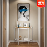 SAYGOER 2-Tier Half Moon Console Table with Storage Shelves in Oak White for Entryway, Living Room, and Office SAYGOER