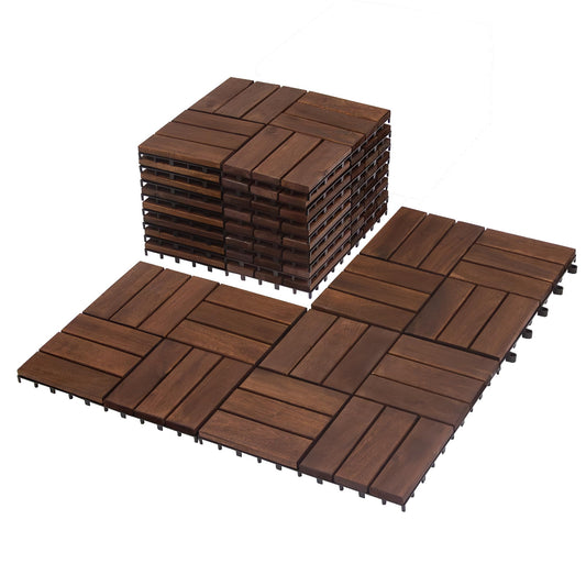 Interlocking Deck Tiles 12"x12"x0.94'' FSC Acacia Hardwood Dark Brown Patio Decor Flooring Tiles for Outdoor & Indoor Floor Tile - Wood Flooring Carpet Squares.FresGard Brand 10PCS/Pack - WoodArtSupply