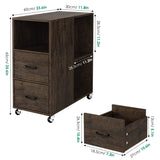 HOSTACK End Side Table, Narrow Nightstand with Storage Drawers and Adjustable Shelf, Rolling Bedside Table for Bedroom, Living Room, Home Office, Dark Brown HOSTACK