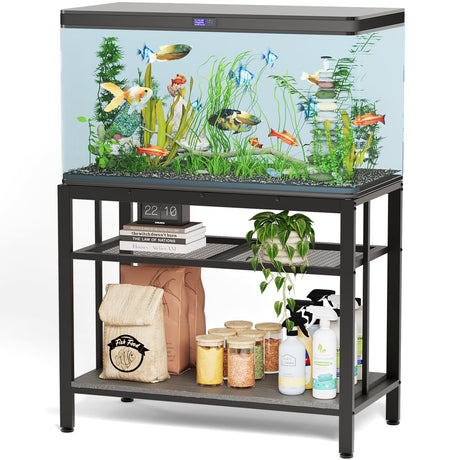 VOWNER 40-50 Gallon Fish Tank Stand - Metal Aquarium Stand, 36.6" L x 18.5" W x 29.5" H, Heavy Duty Reptile Tank Stand, Adjustable 3-Tier Fish Tank Rack Shelf for Home Office, 660LBS Capacity, Grey VOWNER