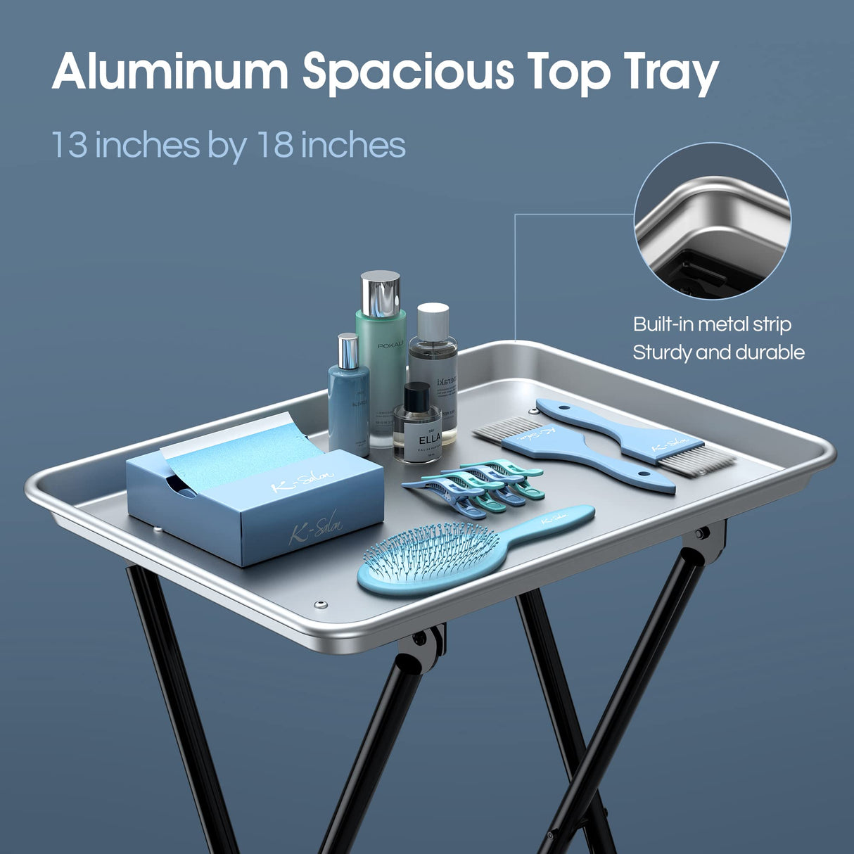 Aluminum Foldaway Folding Service Tray on Wheels K-Salon