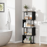Gadroad 4-Tier Bookshelf, Narrow S-Shaped Geometric Bookcase, Wood Decorative Storage Shelving, Modern Freestanding Display Shelves, Book Shelf Unit for Living Room Bedroom Home Office, Black Gadroad