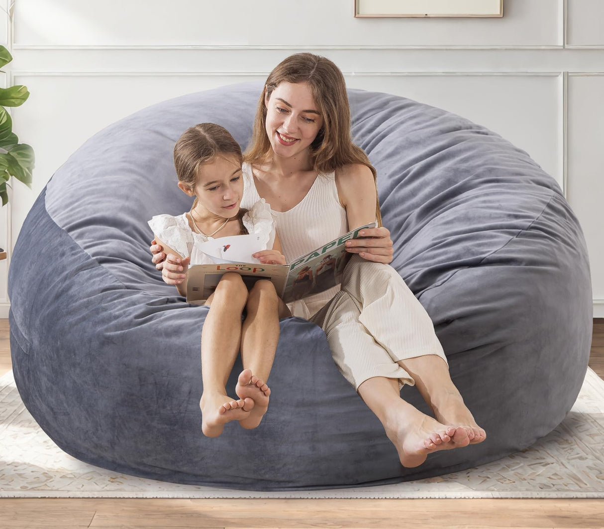 Large Bean Bag Chair for Adults/Kids with Filling, 3 ft Memory Foam Bean Bag Chairs with Filler Included, Ultra Soft Dutch Velvet Fabric, Bean Bag for Living Room - 3 Foot,Dark Gray EDUJIN