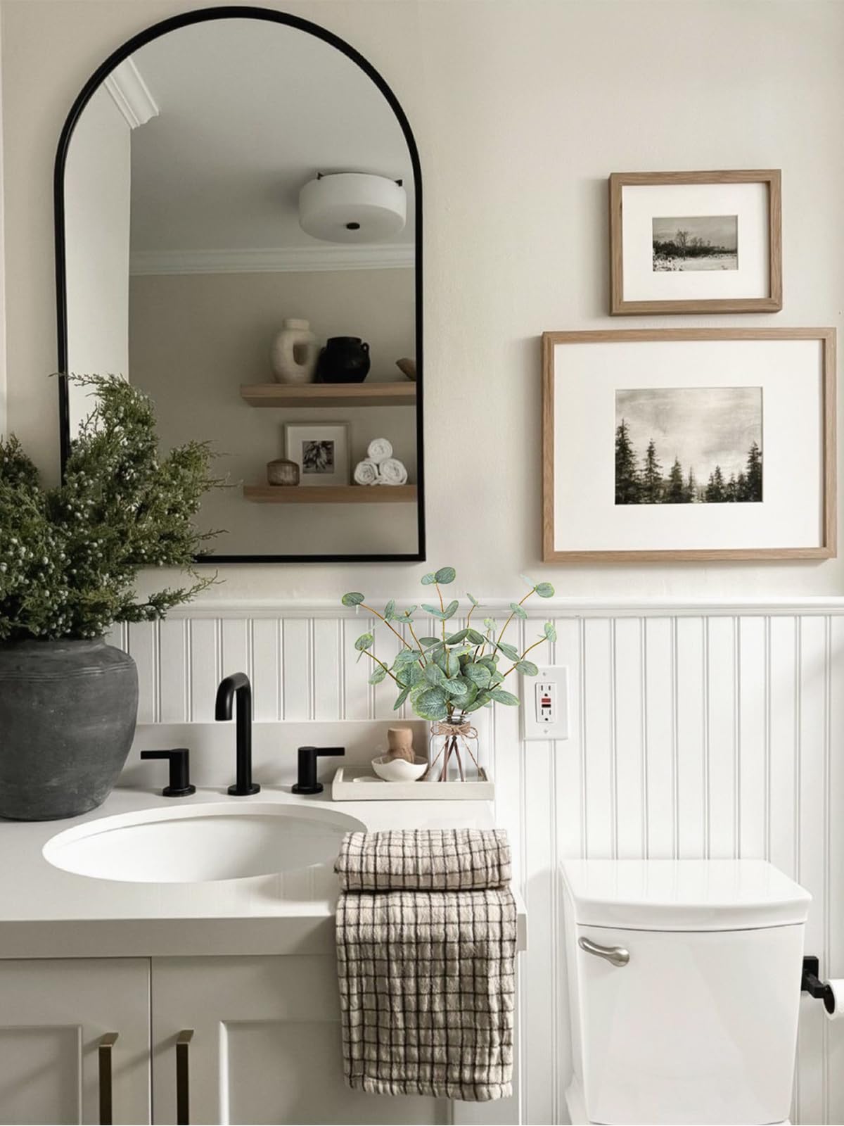 Bessol Artificial Eucalyptus Stems in Glass Vase with Faux Water, 13.5” Fake Plants for Home Decor, Coffee Table Centerpieces, Office, Bathroom & Farmhouse Weddings - Faux Greenery Plants Decorations Bessol