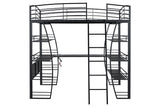 DNYN Full Size Loft Bed with Desk & Shelves & Sockets & USB Ports & Wireless Charging Design,Sturdy Metal Bedframe w/Ladder & Safety Guardrails,Perfect for Dorm,Bedroom,Guest Room, Black DNYN