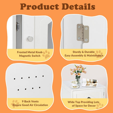 ZENY Cat House & Side Table, Pet Cat Litter Box Enclosure with Vent Holes, Wooden Enclosed Cat Washroom, White ZENY