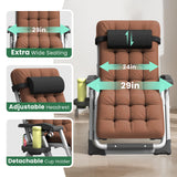 YOMIFUN Oversized Zero Gravity Chair, XL lounge Chair 29” Width, Padded Reclining Camping Chair W/Removable Cushion & Adj Headrest, Storage Bag, Footrest Cushion, Cup Holder, For Indoor Outdoor, Brown YOMIFUN