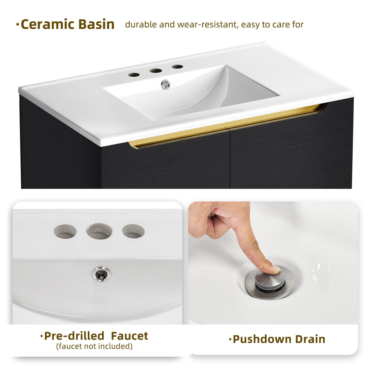 DWVO 40 Inch Freestanding Bathroom Vanity with Sink Combo, Modern Undermount Bathroom Storge Cabinet with 3 Holes Ceramic Basin, 4 Extra Large Drawers, Black DWVO