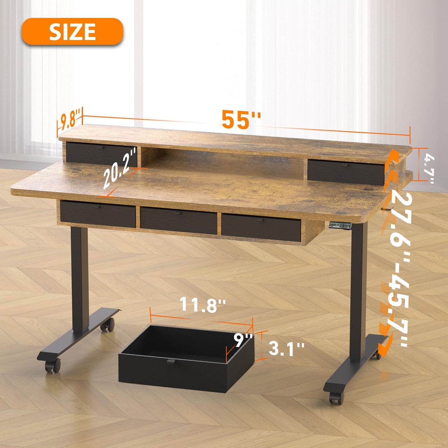 XINYAO Electric Standing Desk with 5 Drawers, 55 x 30 Inch Height Adjustable Stand Up Desk with Storage Larger Desktop Sit Stand Table for Office Home Workstation Gaming Working Studying