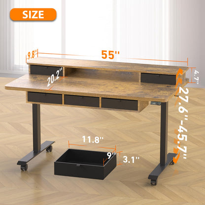 XINYAO Electric Standing Desk with 5 Drawers, 55 x 30 Inch Height Adjustable Stand Up Desk with Storage Larger Desktop Sit Stand Table for Office Home Workstation Gaming Working Studying