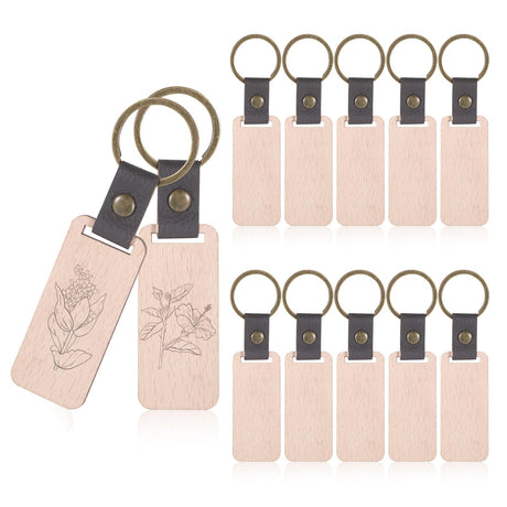 Giantree 12Pcs Wooden Keychain Blanks, Laser Engraving Blanks Wooden Ornaments, Key Chain Bulk Wood Rings, Wood Blanks for Crafts Ring Pet Tag for DIY, Crafts Gift, Pet Tags Key Ring Key Tag Giantree