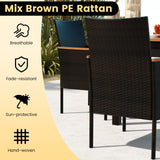 KOTEK Outdoor Dining Set for 6, PE Rattan Wicker Patio Furniture Set with Wood Table & Cushioned Armchairs, 1.96'' Umbrella Hole, Patio Table and Chairs Set for Garden, Backyard, Balcony, Poolside KOTEK