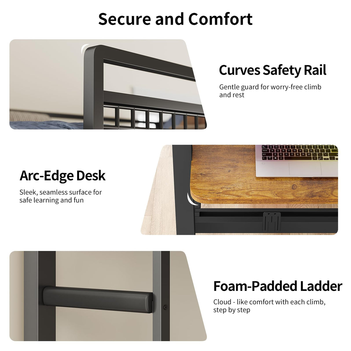 HAUOMS Bunk Bed with Desk, Twin Over Twin Metal Bunk Beds with Power Outlets, RGB LED Lights, 2 Larger Storage Drawers, Bed with Safety Guardrail & Ladders, No Box Spring Needed, Rustic Brown HAUOMS