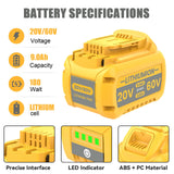 JUNWOOD 1Pack 9.0Ah Replacement for Dewalt 20V 60V Flexvolt Battery Lithium Compatible with DCB606 DCB609 DCB612 DDCB200 DCB201 DCB203 DCB204 DCB206 DCB207 DCB209 JUNWOOD