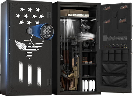 TTSITG Large Rifle Safe, 30-40 Gun Safe for Rifle and Shotgun/Rifle Pistol Rack/Storage Pocket/Removable Shelf/Silent Mode/External Battery/LED,180° Open Door Panel Organizer Gun Safe Unassembled TTSITG
