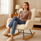 COMHOMA Nursery Rocking Chair, Teddy Upholstered Glider with Side Pockets, Accent Chair with High Backrest Reading Chair for Adult, Nursery, Bedroom, Living Room,Offices(Beige) COMHOMA