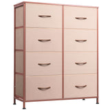 WLIVE Fabric Dresser for Bedroom, Tall Dresser with 8 Drawers, Storage Tower with Fabric Bins, Double Dresser, Chest of Drawers for Closet, Playroom, Dormitory, Pink and Rose Gold WLIVE