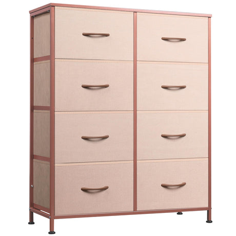 WLIVE Fabric Dresser for Bedroom, Tall Dresser with 8 Drawers, Storage Tower with Fabric Bins, Double Dresser, Chest of Drawers for Closet, Playroom, Dormitory, Pink and Rose Gold WLIVE