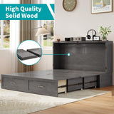 BALUS Murphy Bed Queen Size, Convertible Cabinet Bed with Tri-Fold Mattress and USB Charging Station, Foldable Night Stand Trays, Storage Drawer, Space Saving - Grey BALUS