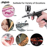 SAGUD Airbrush Gun Set Single Action Air Brush Pen 0.3mm with Extra 0.5 0.8 mm Needles,Airbrush Hose and 2CC/5CC/13CC Cup Kit SAGUD