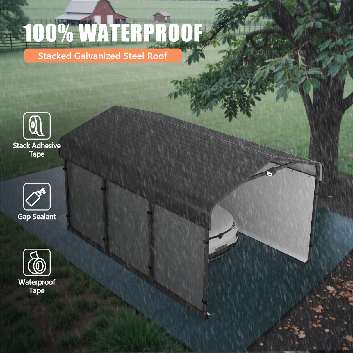 Benass 10x15 Metal Carport, Carport Canopy 10x15 Heavy Duty, Galvanized Steel Roof Car Port with Removable Polyethylene Sidewalls Benass