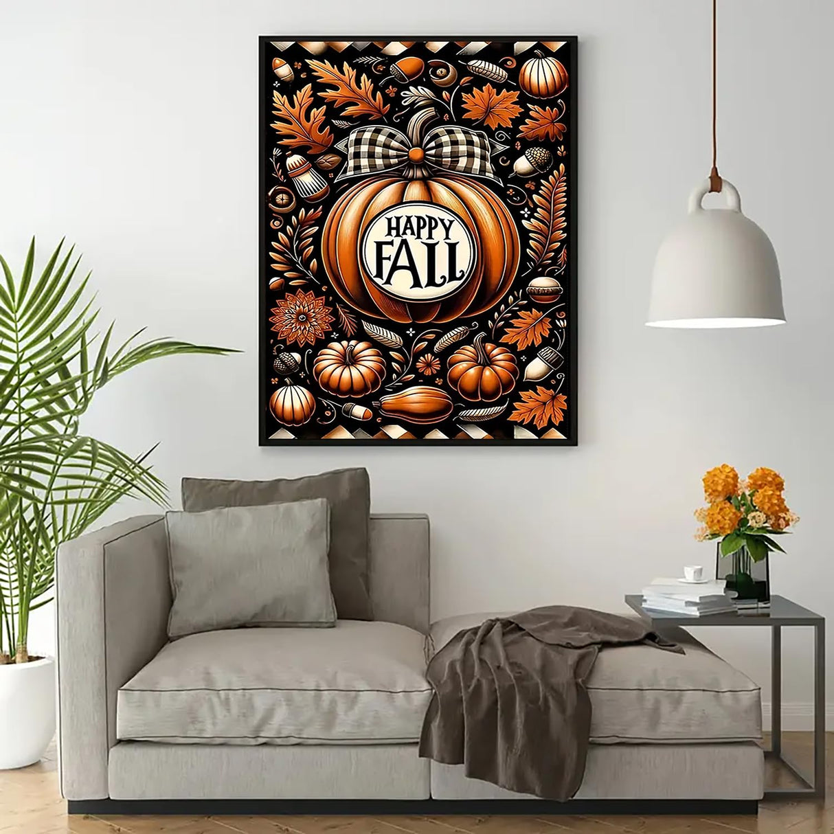 Happy Fall Pumpkin Leaf Diamond Art Kits for Adults, 5D Diamond Painting Kits for Adults Beginners, DIY Full Round Drill Diamond Dot Painting Gem Art Kits for Adult, Home Wall Decor 11.8x15.7 Inch VCLKDIY