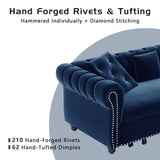 LuxyHoom 89" King Pull Out Sofa Bed, Velvet Chesterfield Sleeper Sofa Couch, 3 in 1 Convertible Tufted Futon Couches with Ottoman for Living Room, Small Space, Apartment, Office, Bedroom, Blue LuxyHoom