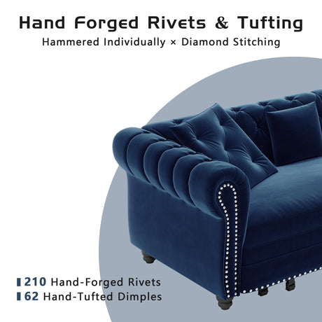 LuxyHoom 89" King Pull Out Sofa Bed, Velvet Chesterfield Sleeper Sofa Couch, 3 in 1 Convertible Tufted Futon Couches with Ottoman for Living Room, Small Space, Apartment, Office, Bedroom, Blue LuxyHoom