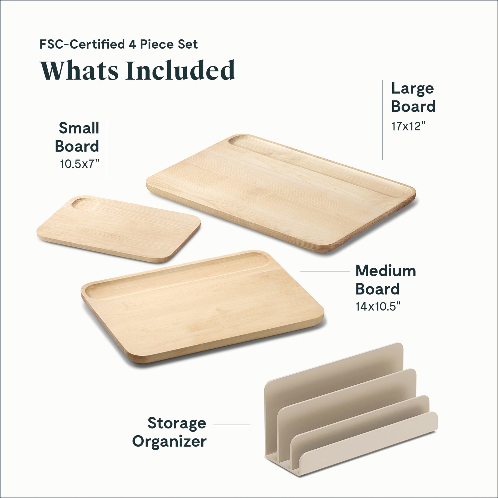 Caraway 4-Piece Cutting Board Set - Wood Cutting Board Set - Made From FSC-Certified Birch Wood - Mineral Oil & Wax Finish - 3 Sizes - Small, Medium, - WoodArtSupply