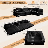 Boneless Sectional Couches for Living Room Furniture, 6-in-1 Convertible Oversized Sofa Bed, L Shaped Cloud Sectional Couch, Corduroy Upholstered Deep Seat Sofa, No Assembly (Black) SCZMWJ