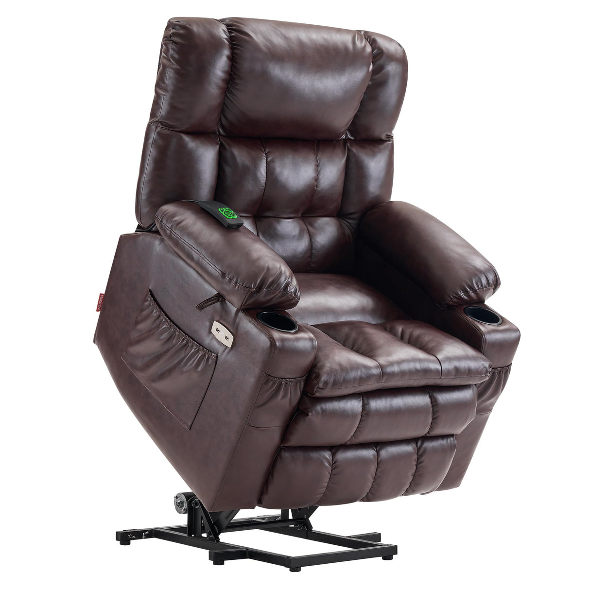 MCombo Dual Motor Power Lift Recliner Chair for Elderly, Infinite Position Lay Flat Lift Chair with Heat and Massage for Seniors, Cup Holders, USB Ports, Faux Leather 7890 (Dark Brown, Medium-Regular) MCombo