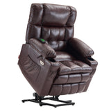 MCombo Dual Motor Power Lift Recliner Chair for Elderly, Infinite Position Lay Flat Lift Chair with Heat and Massage for Seniors, Cup Holders, USB Ports, Faux Leather 7890 (Dark Brown, Medium-Regular) MCombo