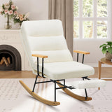 Rocking Chair with Footrest-Glider Rocker Chair with Retractable Footrest and Adjustable Backrest, Teddy Upholstered Rocking Chair, Modern Accent Chair for Living Room/Nursery/Bedroom/Outdoor-Beige COLAMY