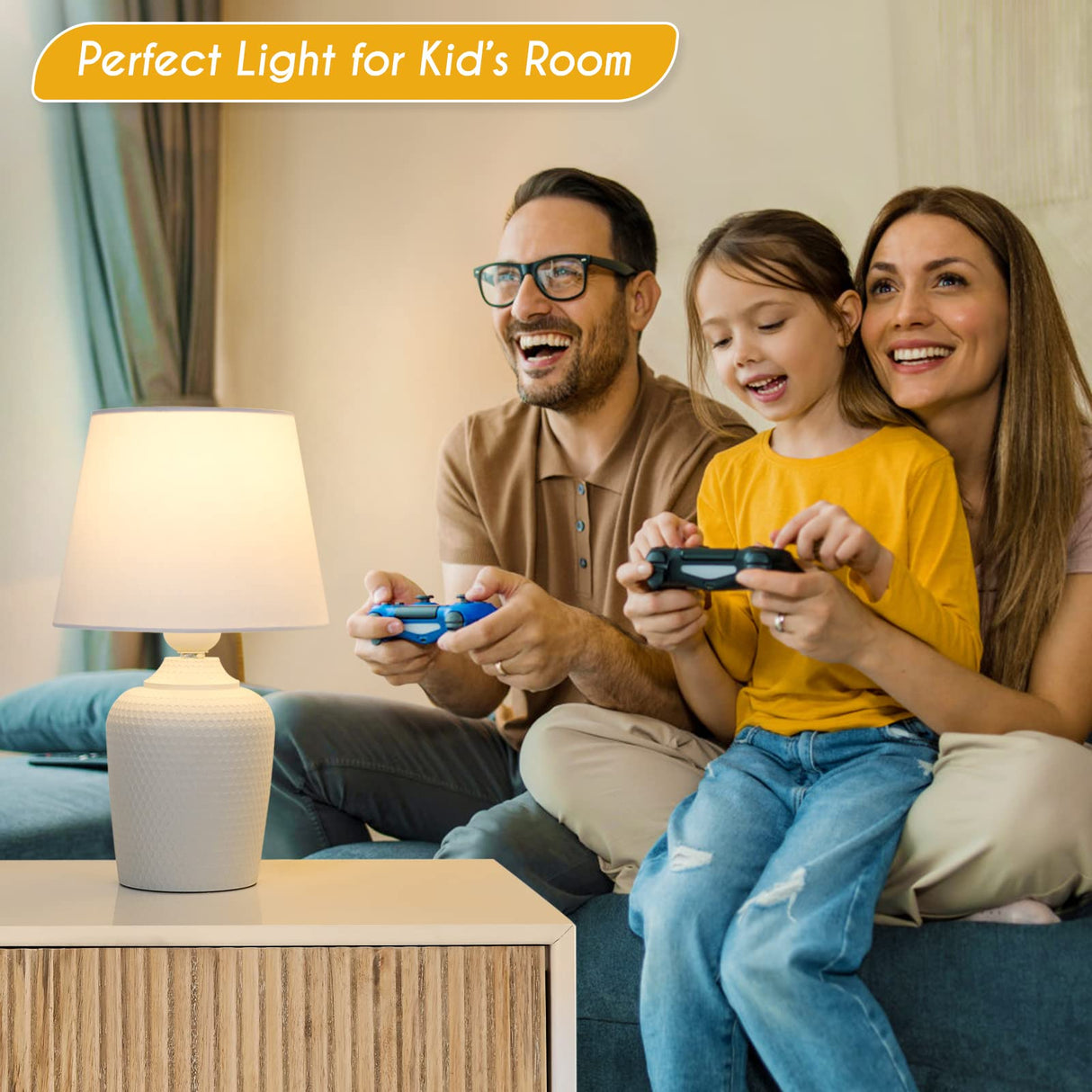 Sucolite Small Table Lamps Set of 2, Bedside Nightstand Lamps for Bedroom Kid’s Room, Cute Desk Lamps with Studded Texture Base for Reading Nursery Living Room Office, White Sucolite