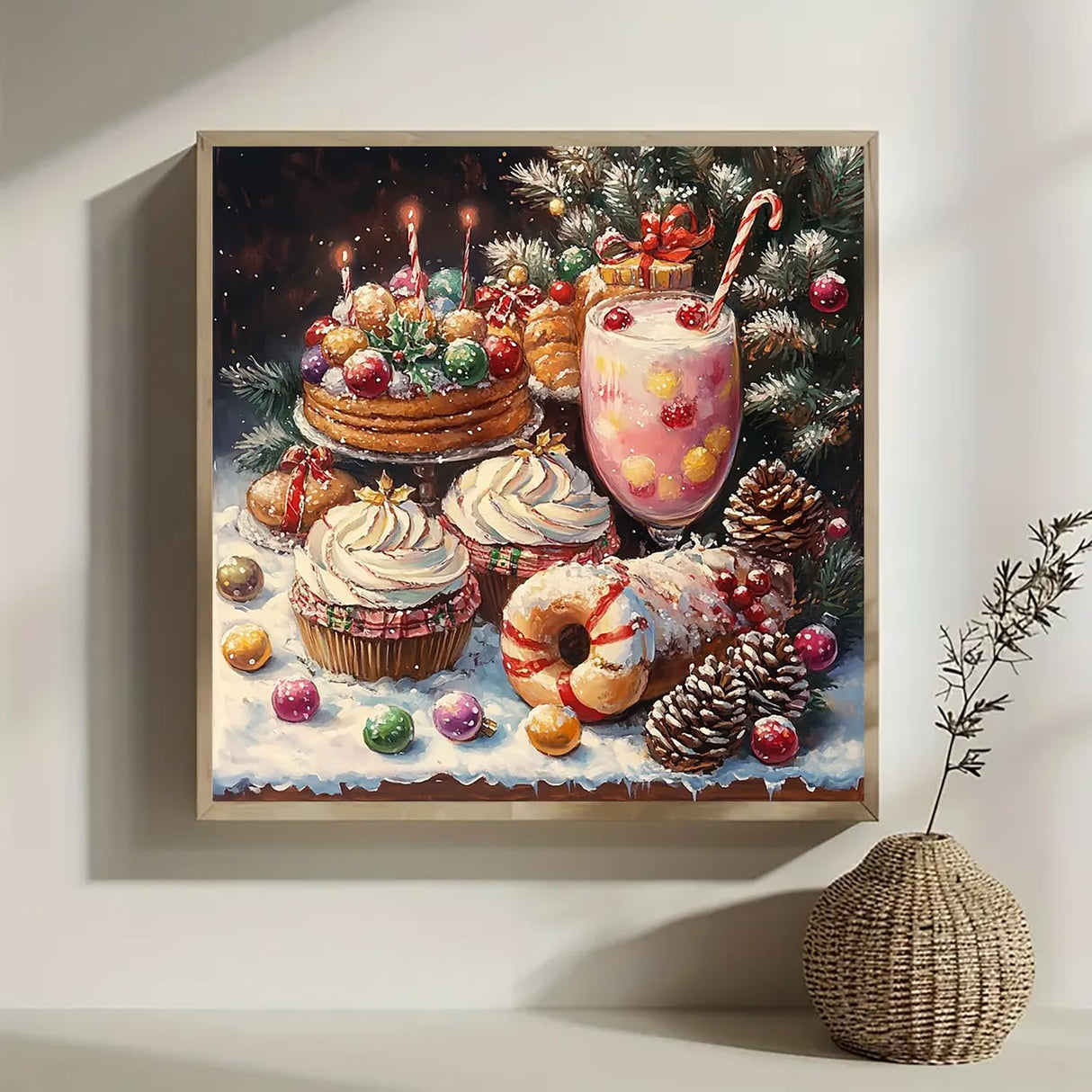 Christmas Cake Donut Diamond Art Kits for Adults, 5D Diamond Painting Kits for Adults Beginners, DIY Full Round Drill Diamond Dot Painting Gem Art Kits for Adult, Home Wall Decor 13.8x13.8 Inch VCLKDIY