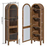 Lxsxhome 64.17'' Tall Arched Modern Walnut Display Cabinet with Acrylic Glass Doors, 5-Tier Kitchen Pantry Storage Cabinet, Bookcase for Living Dining Room Lxsxlome