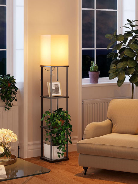 addlon Floor Lamps with Shelves, 4-Tier Modern Shelf Floor Lamp with 3CCT LED Bulb, Display Floor Lamp for Living Room, Bedroom and Office - Black addlon